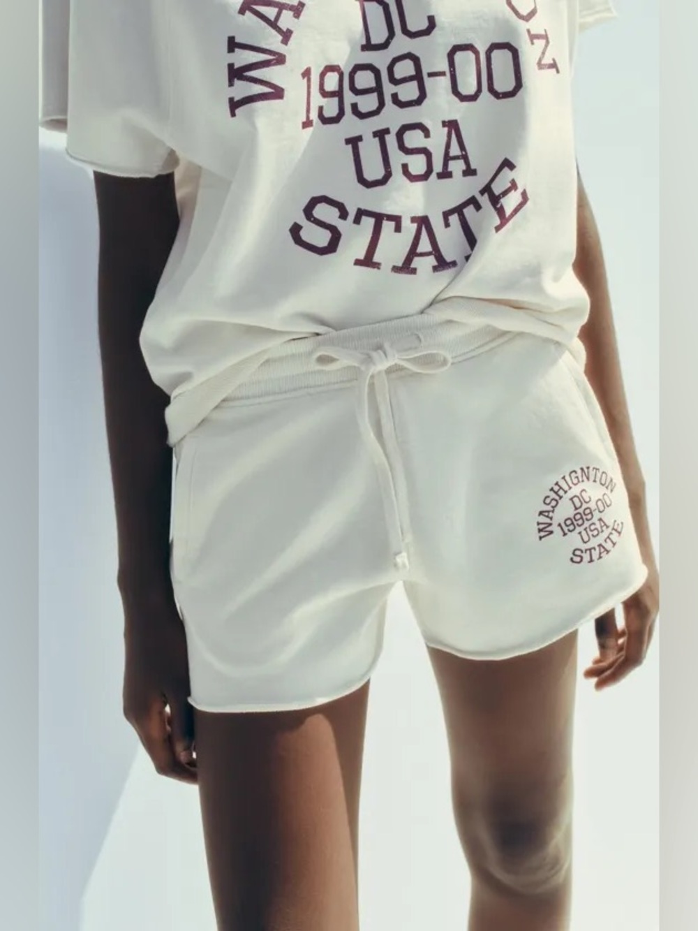 Zara Washington DC Graphic Sweat Shorts Ivory Cream NWOT Size M